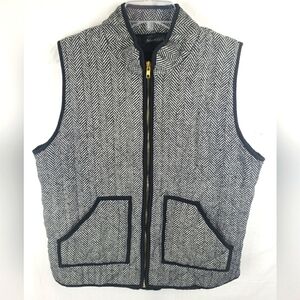 Merokeety Black and White Herringbone Full Zip Vest Sz XL